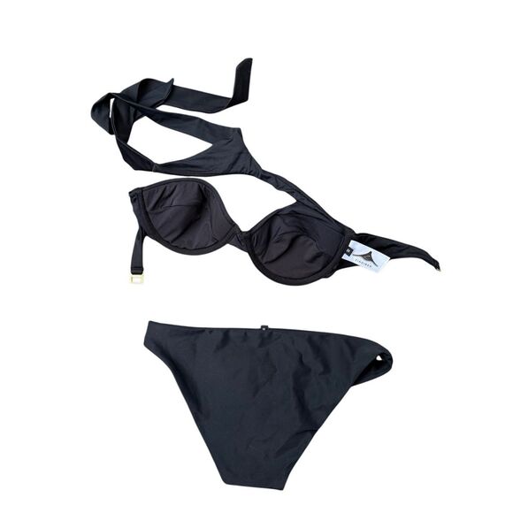 Zingiber Women's One Sided Halter Top & Bikini Bottom 2Pc Set Black Size 10 NWOT - Picture 2 of 7